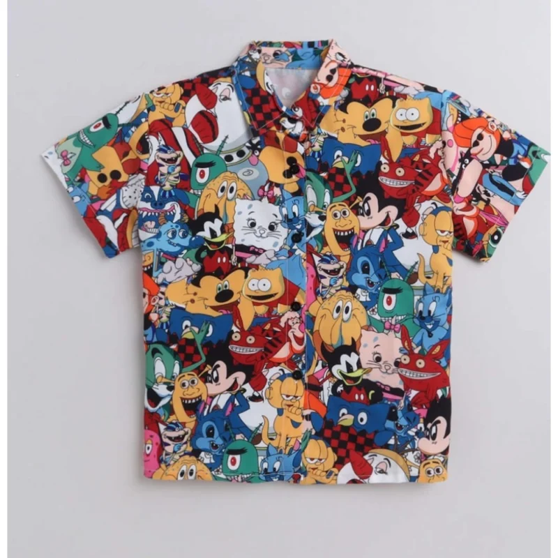 Generic Boy's Lycra Blend Printed Short Sleeve Shirt and Shorts Set (MultiColor) - Image 4