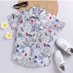 Generic Boy's Cotton Blend Printed Short Sleeve Shirt (MultiColor)