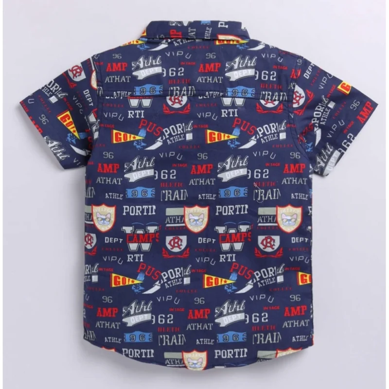Generic Boy's Cotton Blend Printed Short Sleeve Shirt (Navy Blue) - Image 4