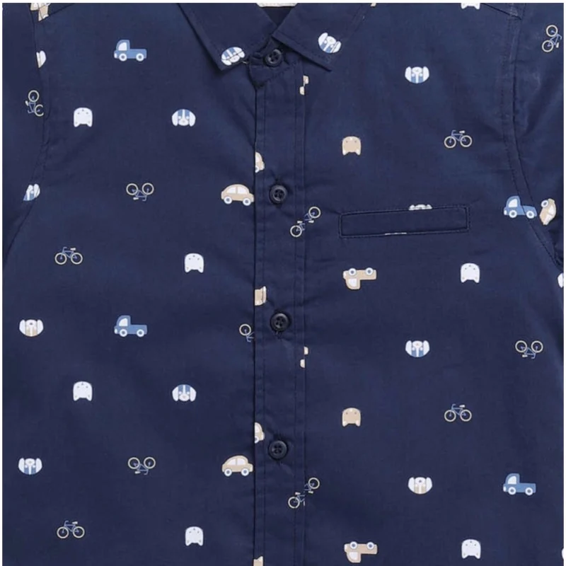 Generic Boy's Cotton Blend Printed Short Sleeve Shirt (Navy Blue) - Image 3