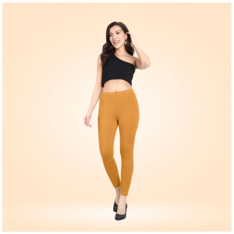 Generic Women's Cotton Blended Solid Ankle legging (Mustard Yellow)