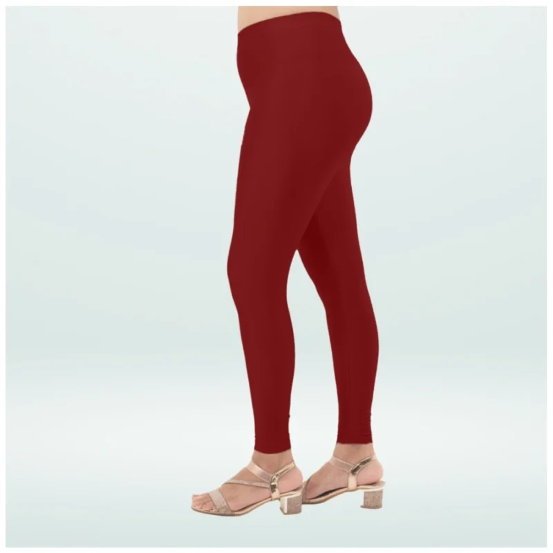 Generic Women's Cotton Blended Solid Shimmer Ankle leggings (Maroon) - Image 3