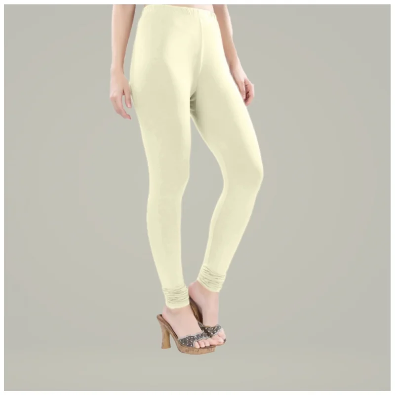 Generic Women's Cotton Blended Solid Churidar leggings (Cream) - Image 5