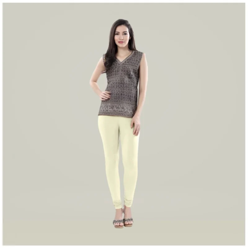 Generic Women's Cotton Blended Solid Churidar leggings (Cream)