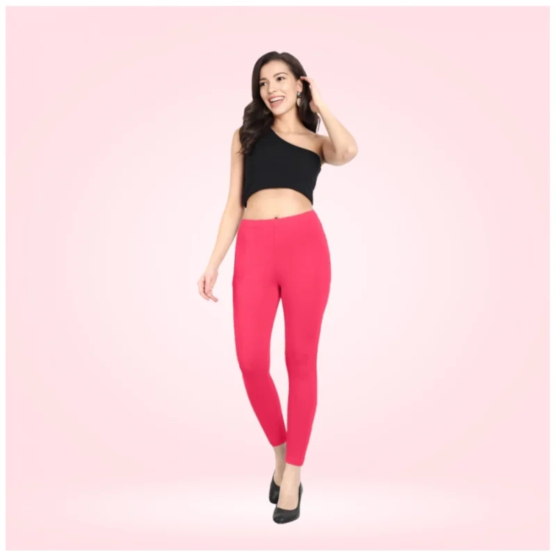 Generic Women's Cotton Blended Solid Ankle legging (Pink)