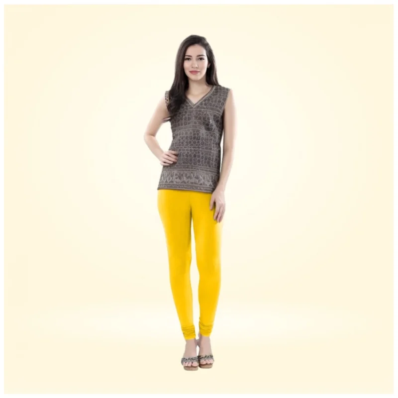 Generic Women's Cotton Blended Solid Churidar leggings (Yellow)