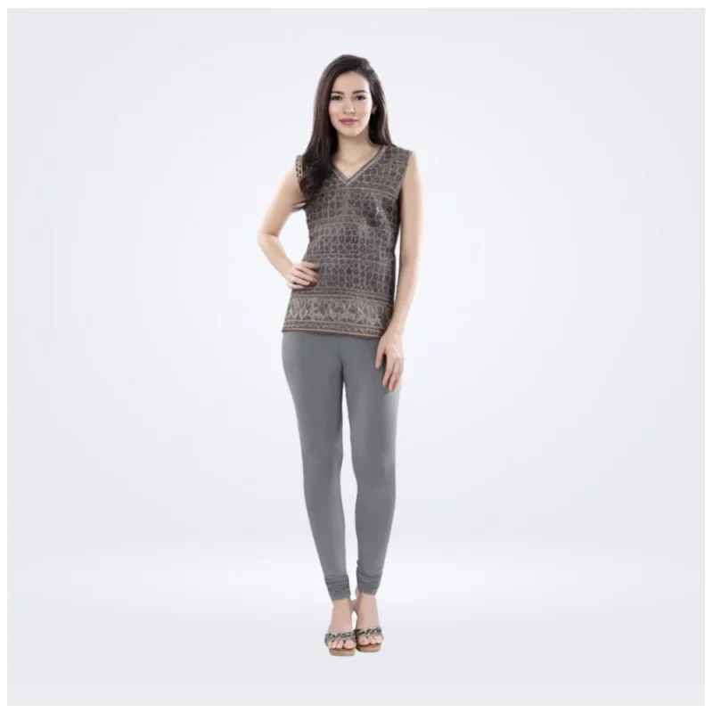 Generic Women's Cotton Blended Solid Churidar leggings (Silver Gray)