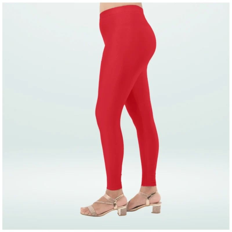 Generic Women's Cotton Blended Solid Shimmer Ankle leggings (Red) - Image 4