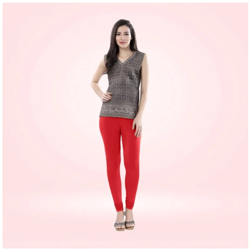 Generic Women's Cotton Blended Solid Churidar leggings (Red)