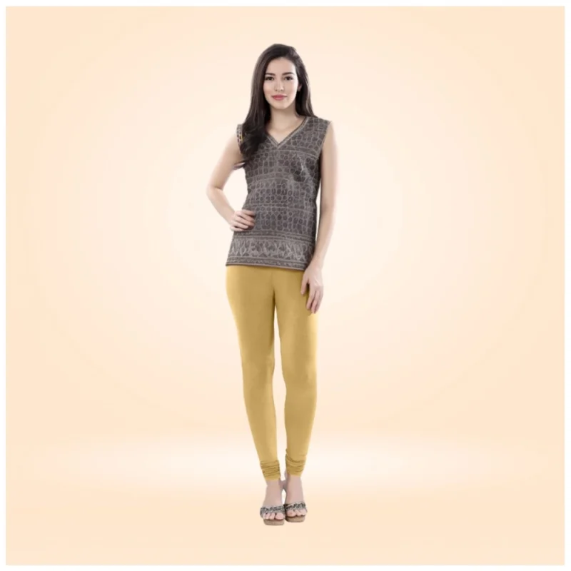Generic Women's Cotton Blended Solid Churidar leggings (Beige)