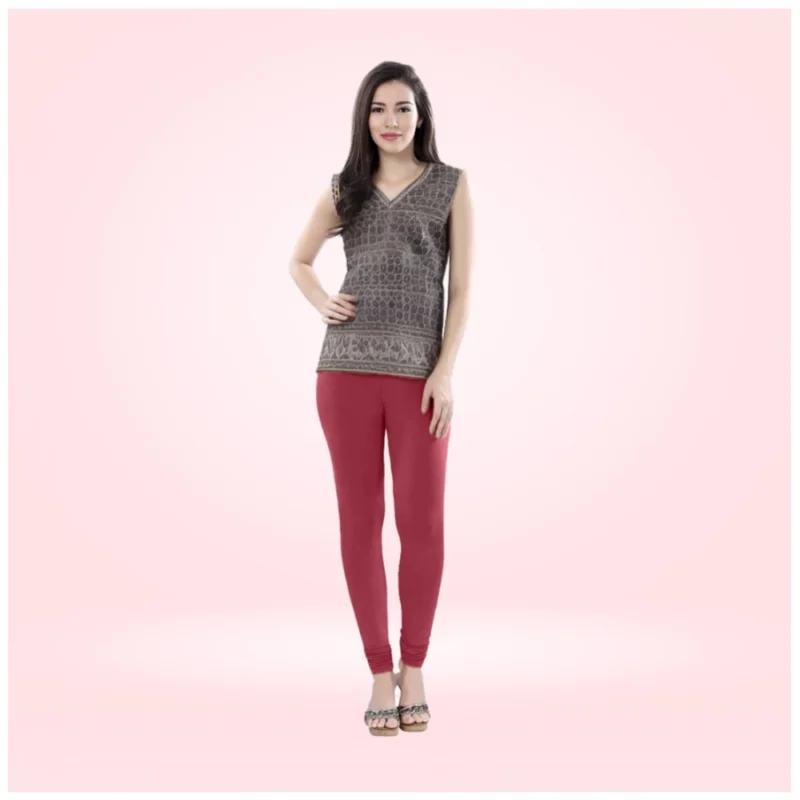 Generic Women's Cotton Blended Solid Churidar leggings (Red Maroon)