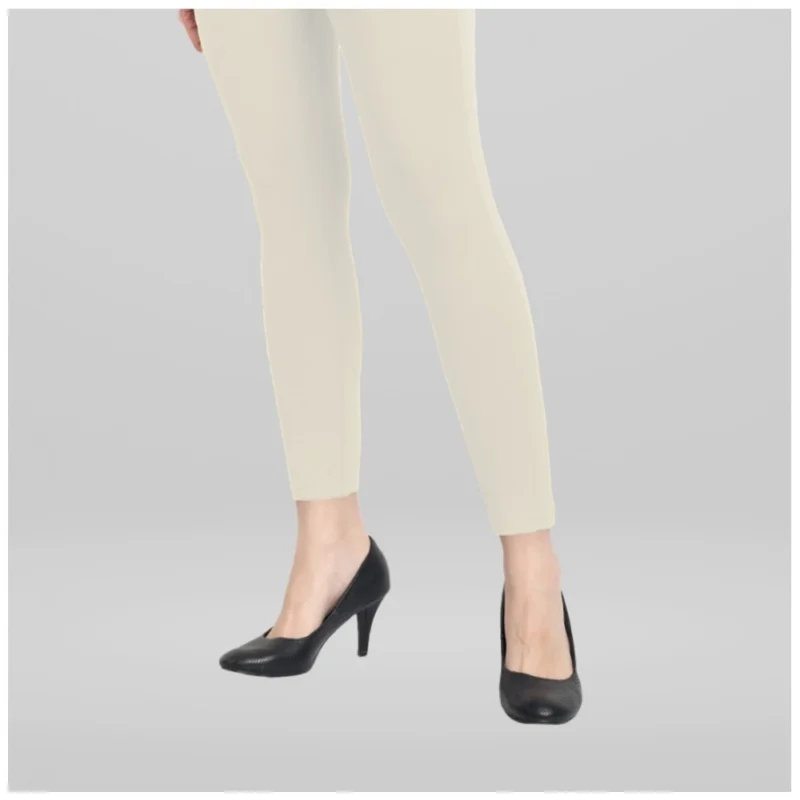 Generic Women's Cotton Blended Solid Ankle legging (Off White) - Image 3