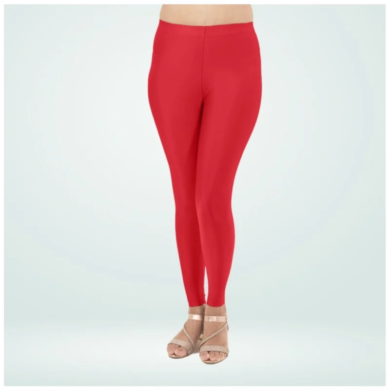 Generic Women's Cotton Blended Solid Shimmer Ankle leggings (Red) - Image 3