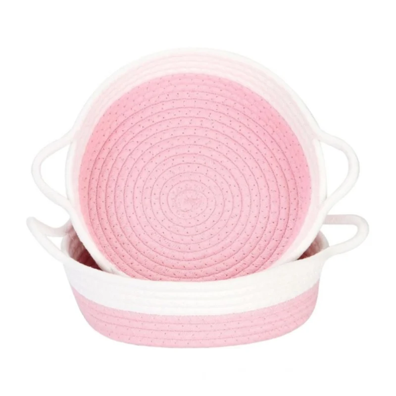 Generic Cotton White Basket 2 Pcs Storage Basket For Clothes (Pink)