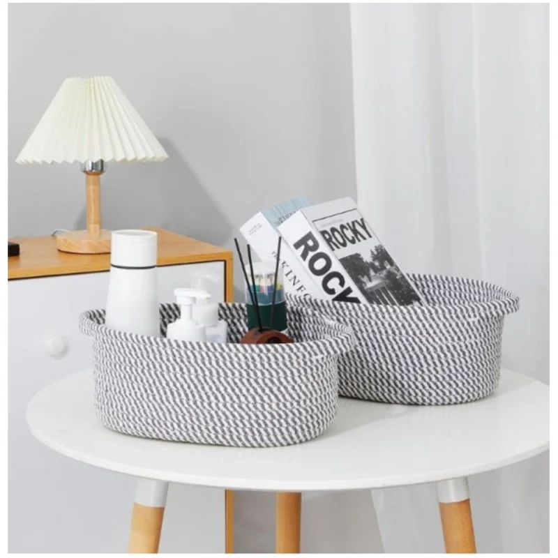 Generic Cotton 2 Pcs Oval Basket  Storage Basket For Clothes (Grey) - Image 2