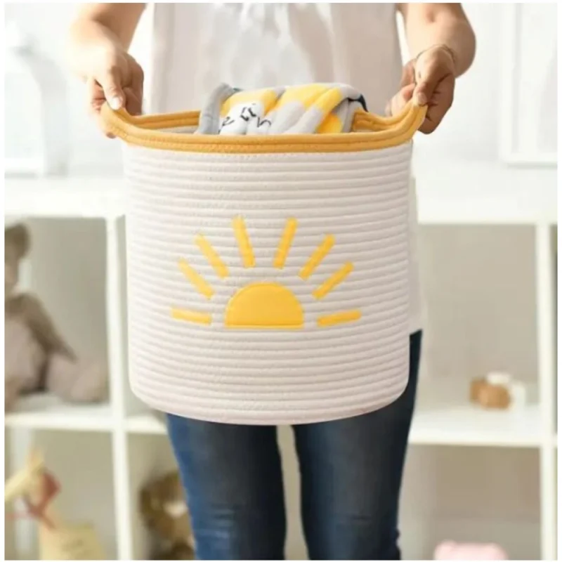 Generic Cotton Sun Basket Pack of 1 Storage Basket For Clothes (White) - Image 3