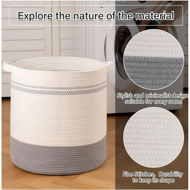 Generic Cotton Basket Pack of 1 Storage Basket For Clothes (Grey) - Image 3