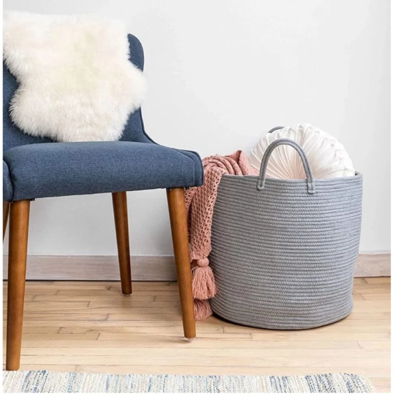 Generic Cotton Basket Pack of 1 Storage Basket For Clothes (Grey) - Image 2