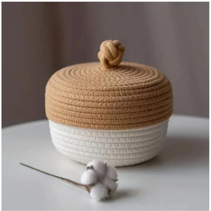 Generic Cotton Box Beige lid Pack of 1 Storage Basket For Clothes (White)
