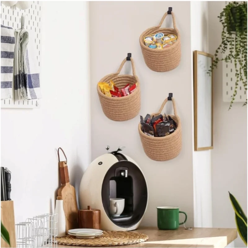 Generic Cotton Hanging Storage Small Basket Pack of 3 Storage Basket For Clothes (Brown) - Image 2