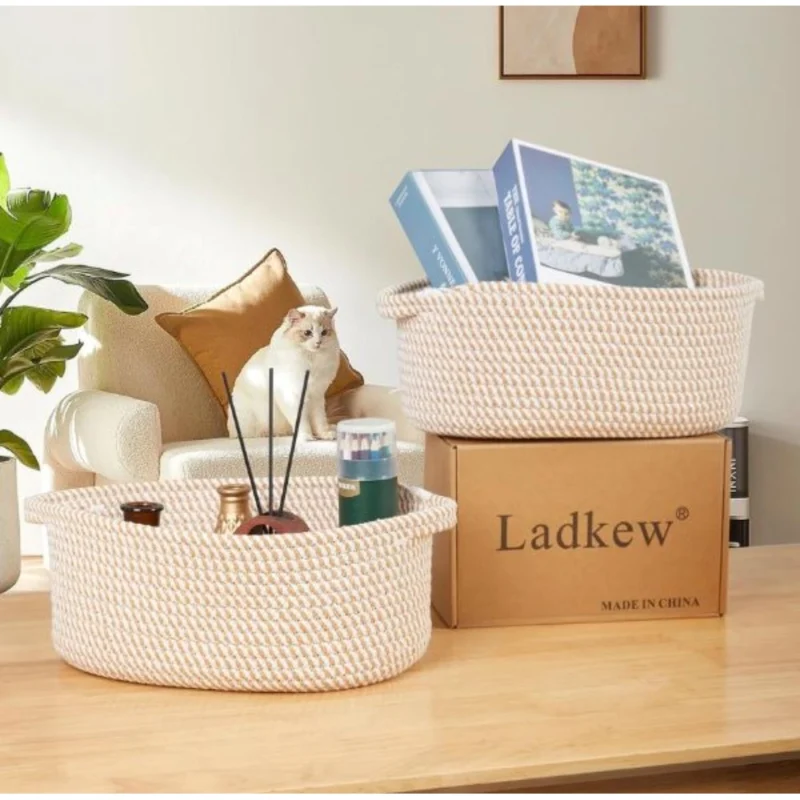 Generic Cotton 2 Pcs Oval Basket Storage Basket For Clothes (Beige) - Image 2