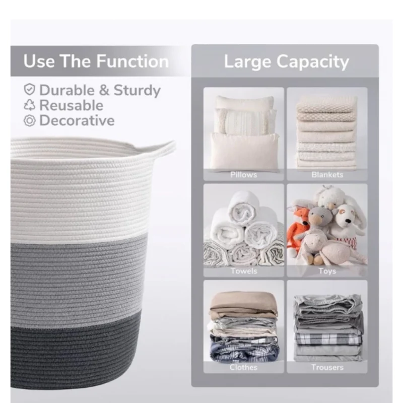 Generic Cotton Laundry Basket Pack of 1 Storage Basket For Clothes (Multicolor) - Image 3
