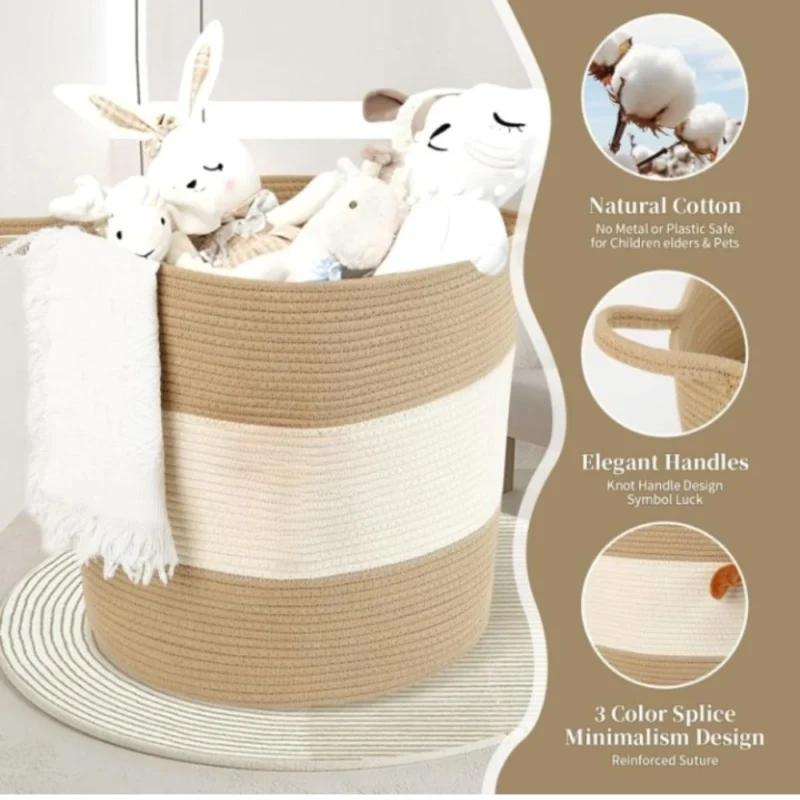 Generic Cotton Basket Pack of 1 Storage Basket For Clothes (Beige) - Image 2