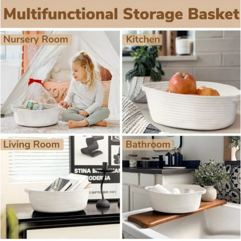 Generic Cotton Gift Basket Pack of 1 Storage Basket For Clothes (White) - Image 3