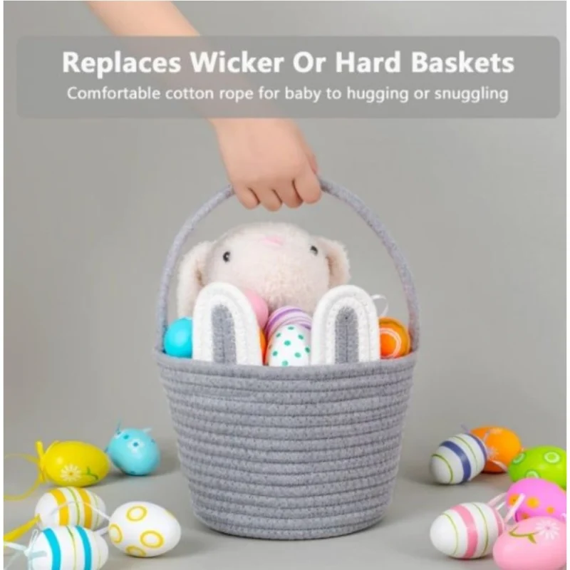 Generic Cotton Ear Toys Bucket Pack of 1 Storage Basket For Clothes (Grey) - Image 2