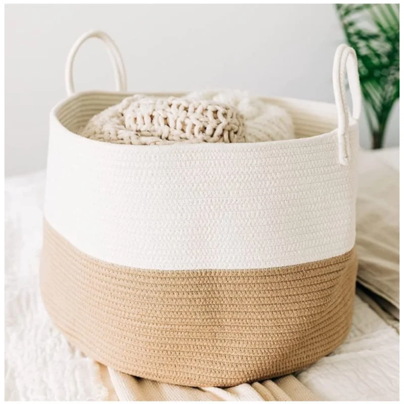 Generic Cotton Laundry Basket Pack of 1 Storage Basket For Clothes (Beige)