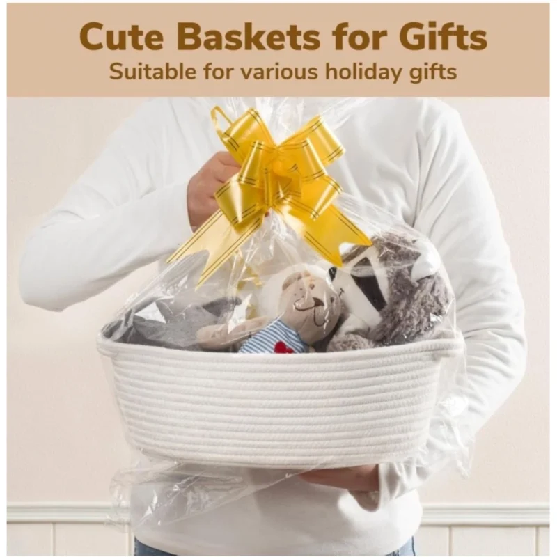 Generic Cotton Gift Basket Pack of 1 Storage Basket For Clothes (White) - Image 2