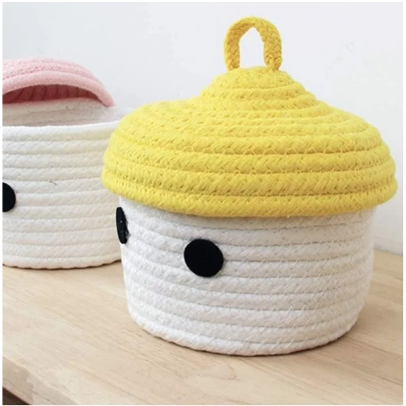 Generic Cotton Box Yellow Lid Inch Pack of 1 Storage Basket For Clothes (White) - Image 2