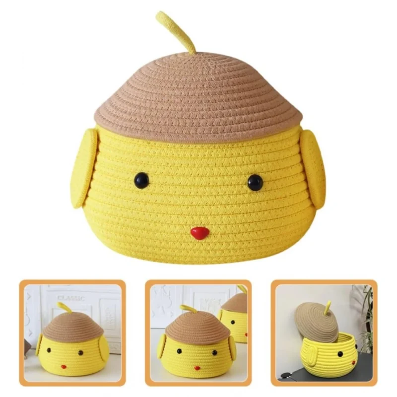 Generic Cotton  lid Pack of 1 Storage Basket For Clothes (Yellow) - Image 2