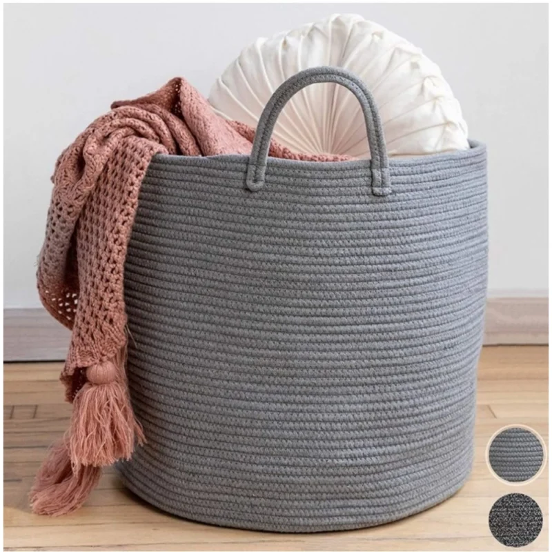 Generic Cotton Basket Pack of 1 Storage Basket For Clothes (Grey) - Image 3