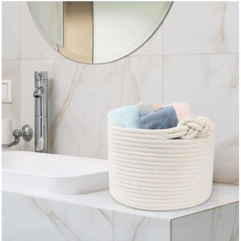Generic Cotton White Inch Pack of 1 Storage Basket For Clothes (White) - Image 3