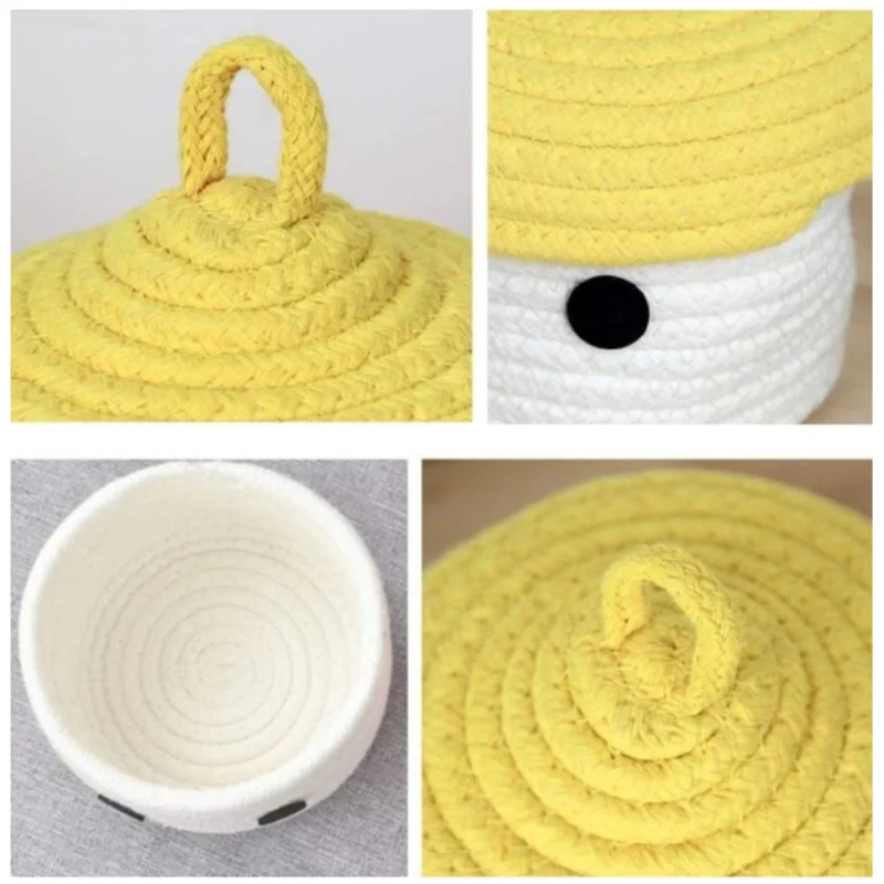 Generic Cotton Box Yellow Lid Inch Pack of 1 Storage Basket For Clothes (White) - Image 3