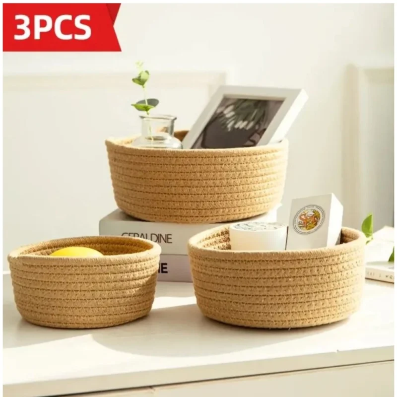 Generic Cotton 3 Pcs Round Set Storage Basket For Clothes (Brown) - Image 3