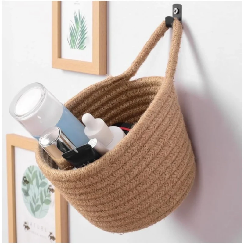 Generic Cotton Hanging Storage Small Basket Pack of 3 Storage Basket For Clothes (Brown) - Image 3