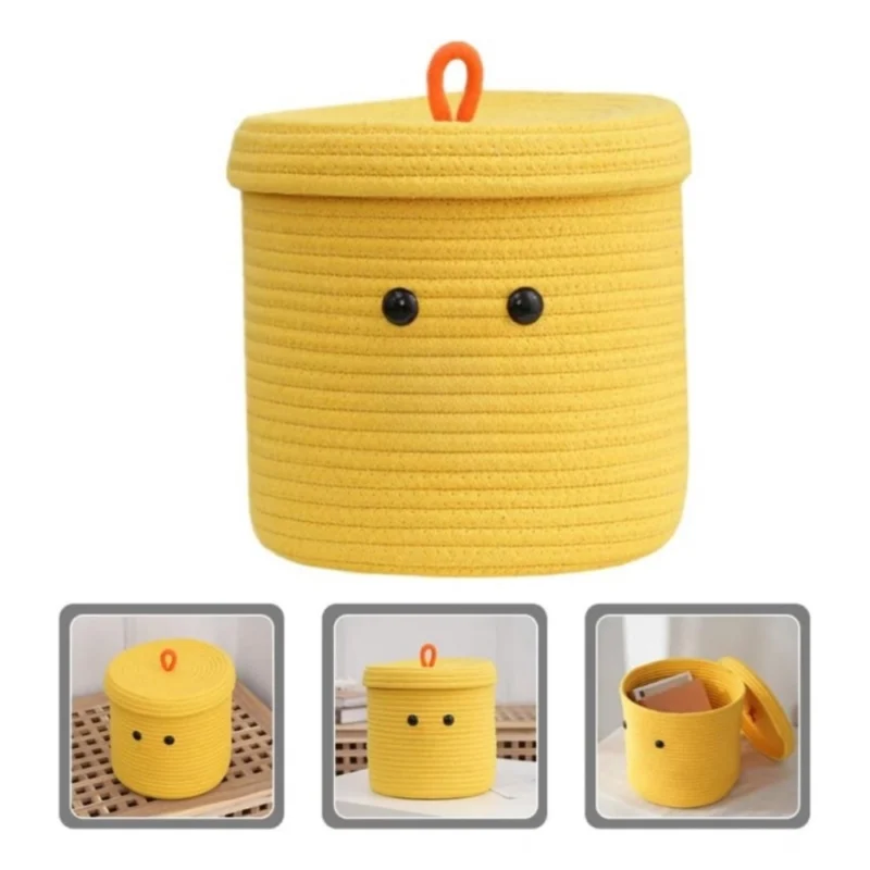 Generic Cotton Basket with lid Pack of 1 Storage Basket For Clothes (Yellow) - Image 3