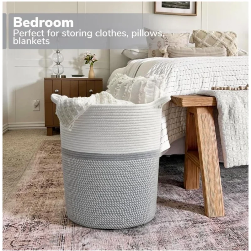 Generic Cotton Laundry Basket Pack of 1 Storage Basket For Clothes (Grey) - Image 2
