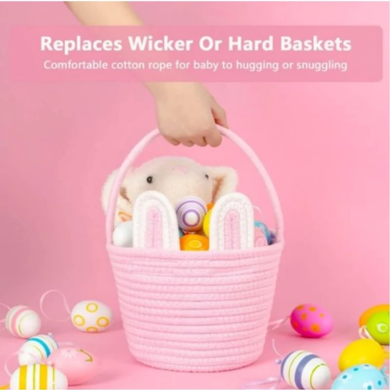 Generic Cotton Ear Toy Bucket Pack of 1 Storage Basket For Clothes (Pink) - Image 3