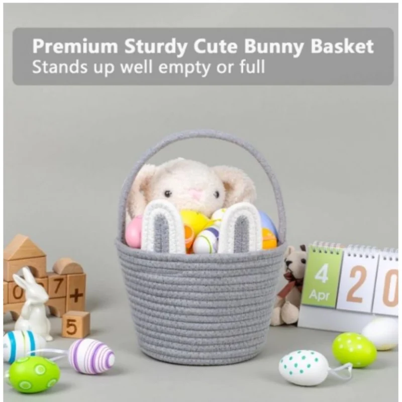 Generic Cotton Ear Toys Bucket Pack of 1 Storage Basket For Clothes (Grey) - Image 3