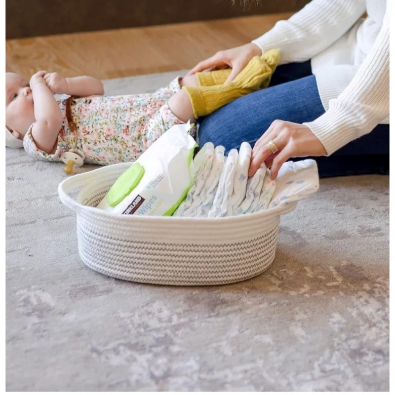 Generic Cotton Zigzag Oval Basket Pack of 3 Storage Basket For Clothes (White) - Image 2