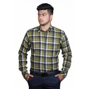 Generic Men's Cotton Lycra Full Sleeve Checked Casual Shirt (Green)