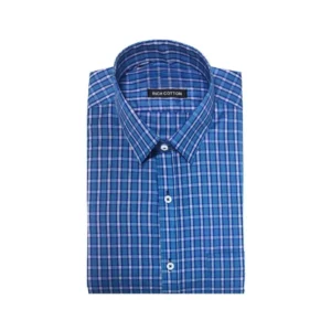 Generic Men's Cotton Lycra Full Sleeve Checked Casual Shirt (Blue)