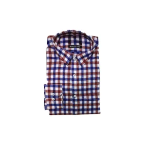 Generic Men's Cotton Lycra Full Sleeve Checked Casual Shirt (Maroon Blue)