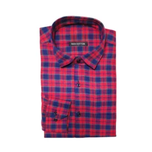 Generic Men's Cotton Lycra Full Sleeve Checked Casual Shirt (Red)