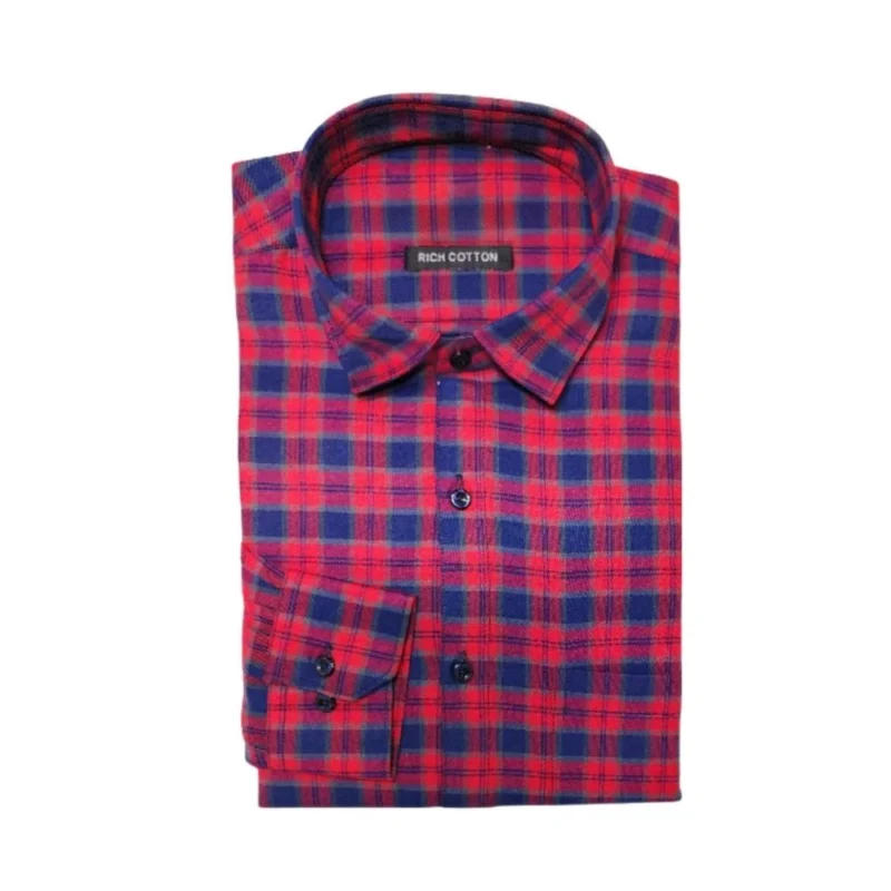 Generic Men's Cotton Lycra Full Sleeve Checked Casual Shirt (Red)