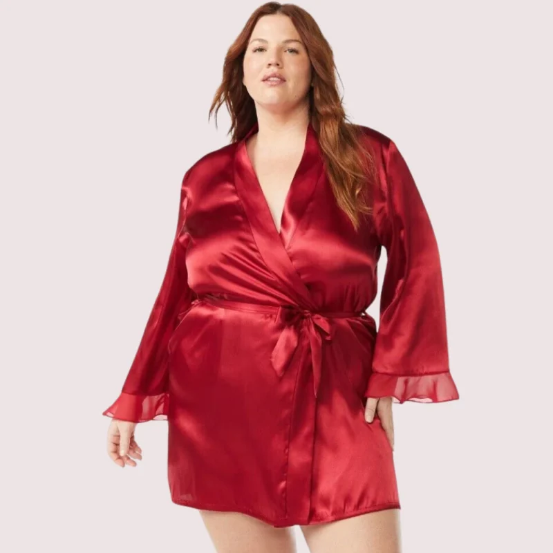 5XL-6XL Maroon Japanese Silk Satin Robe - Image 3