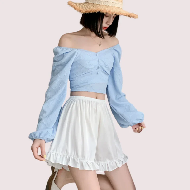 Women Ruffles Satin Faux Silk French Underwear - Image 2